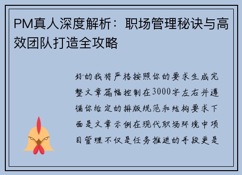PM真人深度解析：职场管理秘诀与高效团队打造全攻略